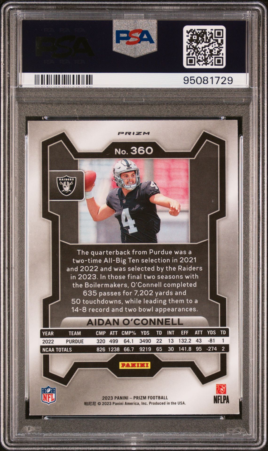 2023 Panini Prizm Aidan O'connell #360 (Disco Prizm) Mint 9 back