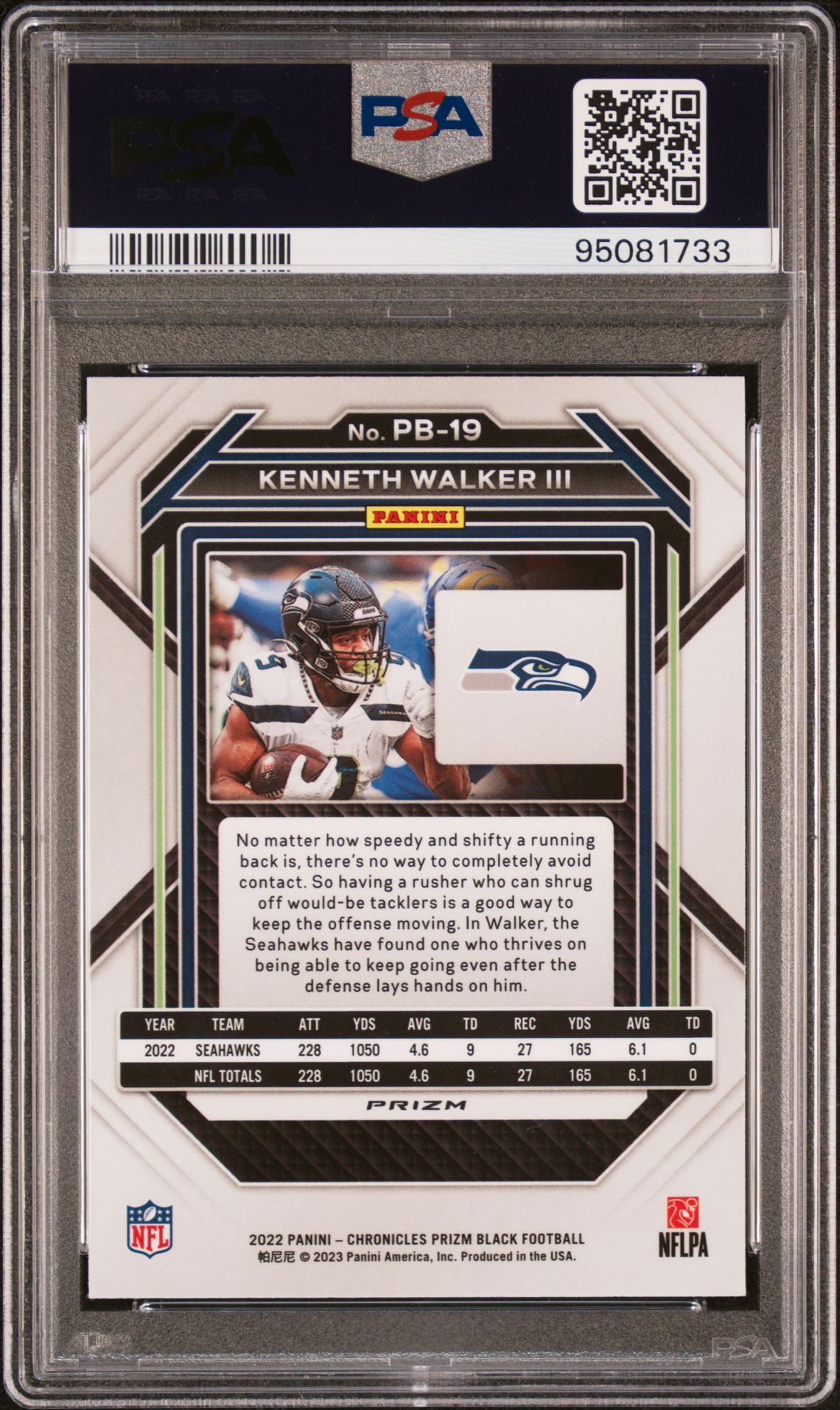 2022 Panini Chronicles Prizm Black Kenneth Walker Iii #Pb19 (Prizm Black-Silver) Mint 9 back