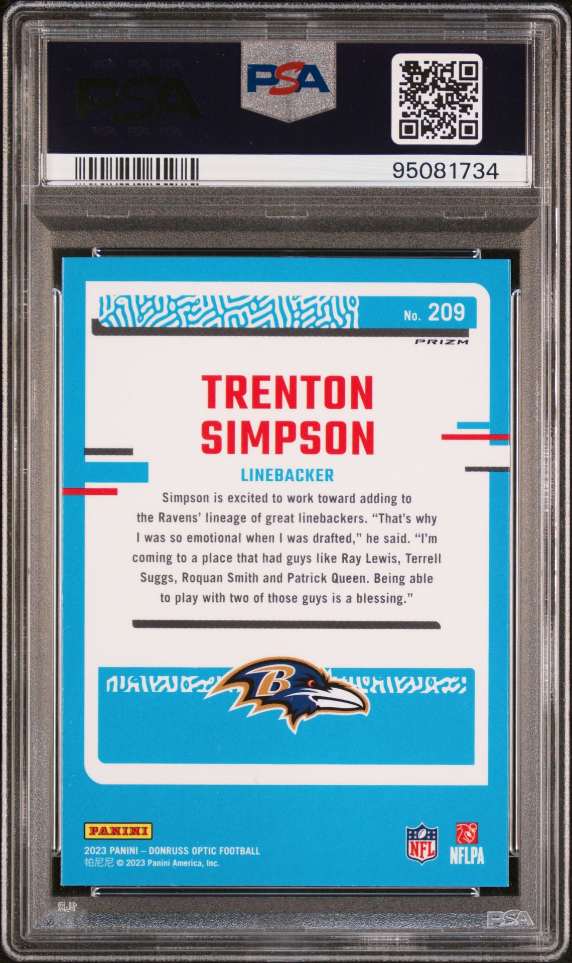 2023 Panini Donruss Optic Trenton Simpson #209 (Blue Glitter) Mint 9 back