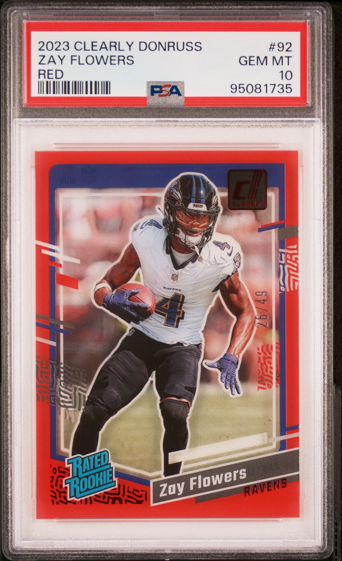 2023 Panini Clearly Donruss Zay Flowers #92 (Red) Gem Mt 10 front