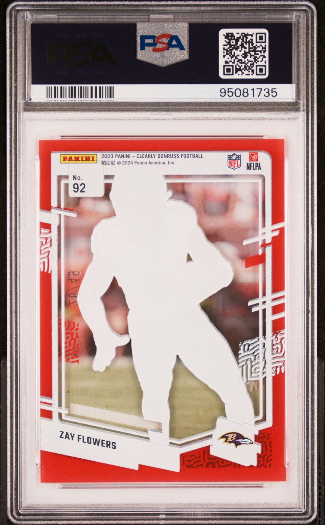 2023 Panini Clearly Donruss Zay Flowers #92 (Red) Gem Mt 10 back