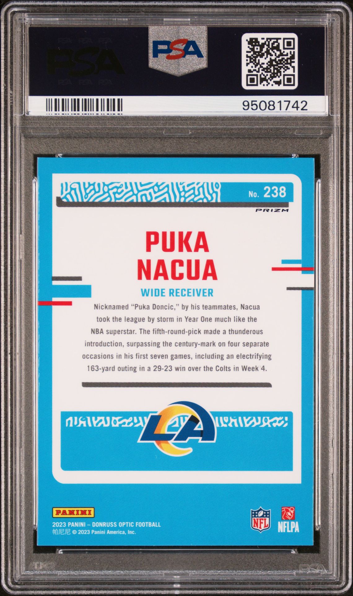 2023 Panini Donruss Optic Puka Nacua #238 (Holo) Gem Mt 10 back