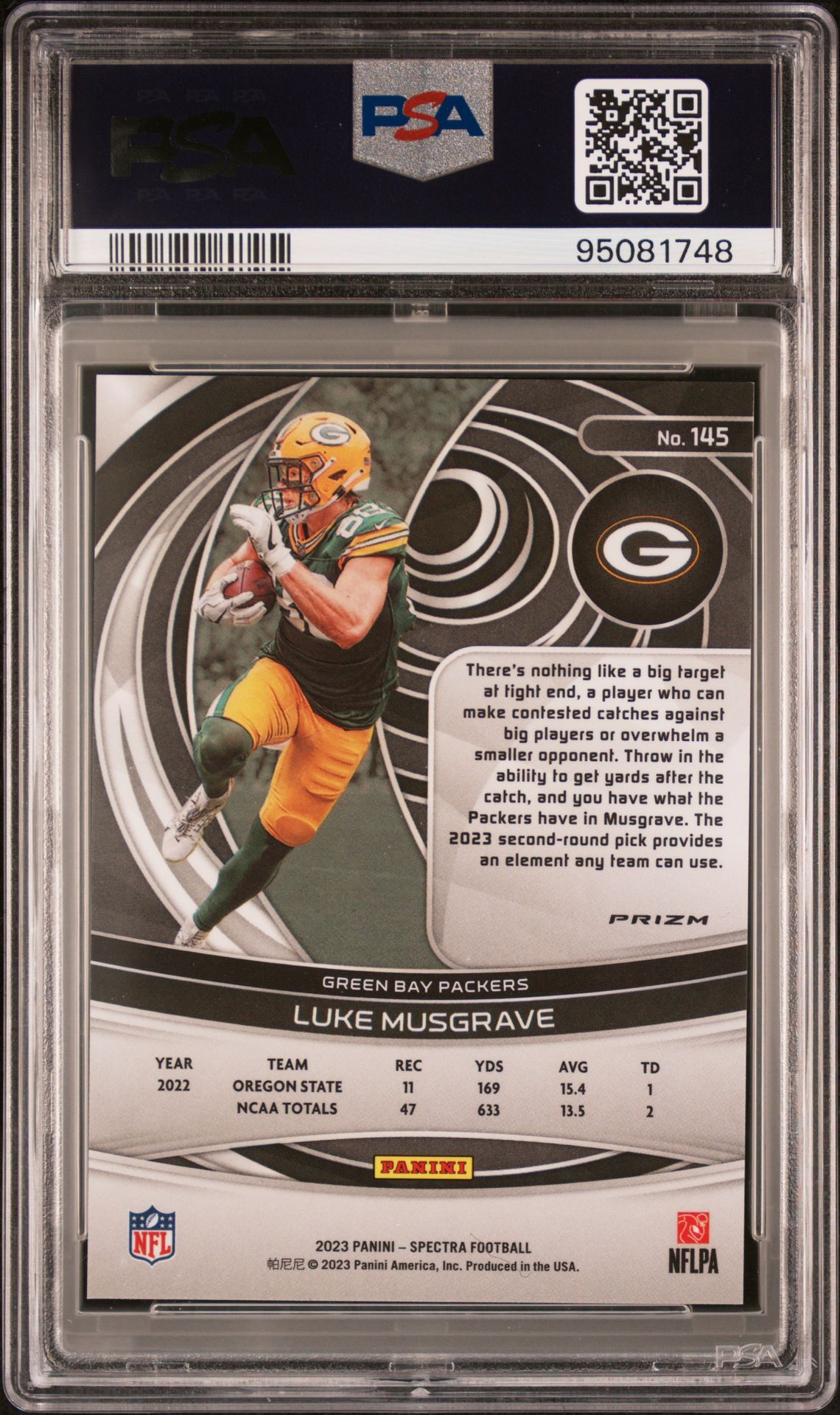 2023 Panini Spectra Luke Musgrave #145 (Silver) Gem Mt 10 back