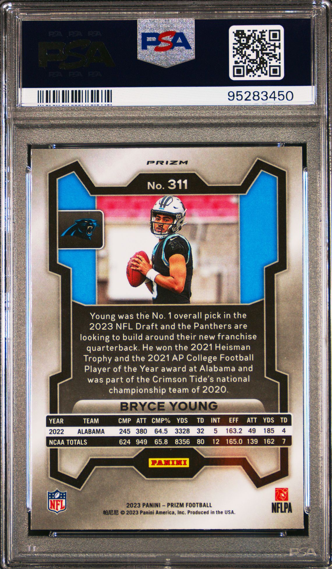 2023 Panini Prizm Bryce Young #311 (Silver Prizm) Gem Mt 10 back