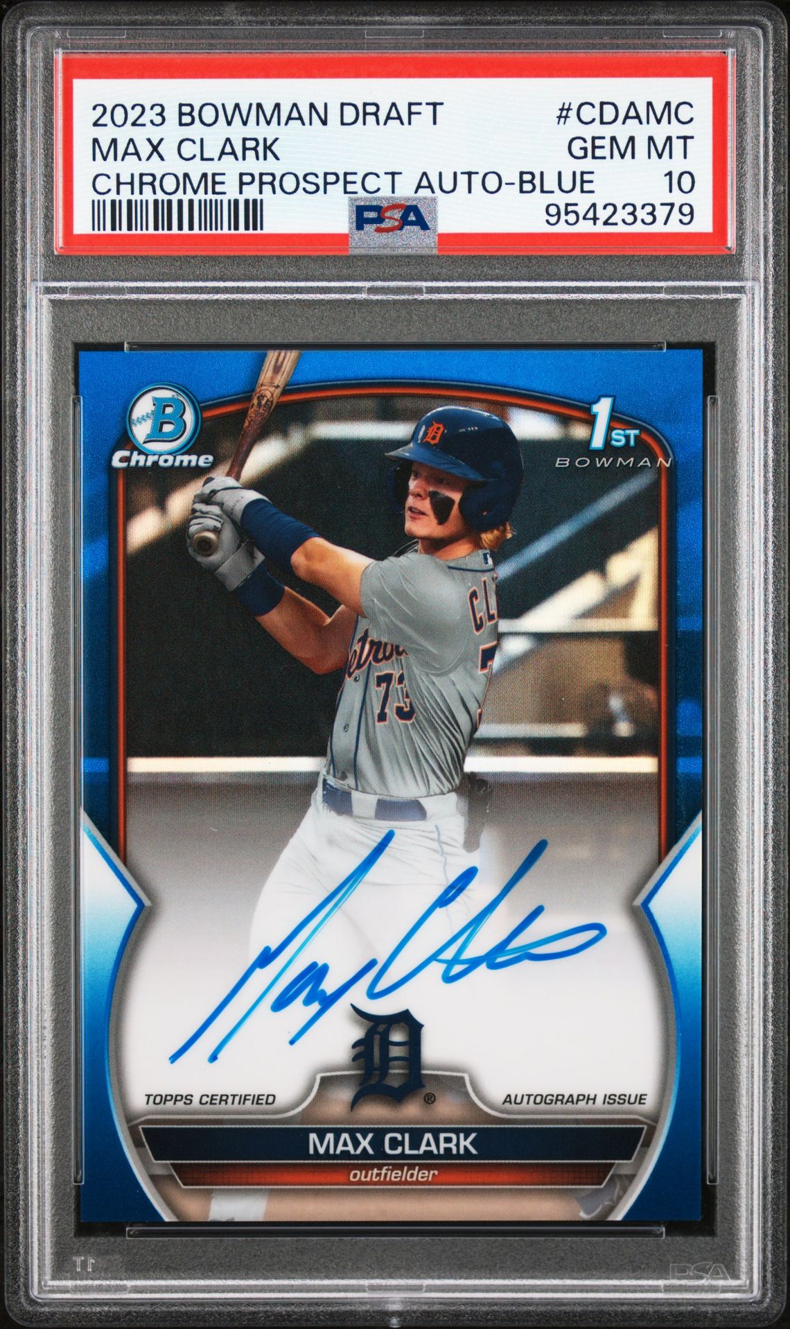 2023 Bowman BOWMAN DRAFT CHROME PROSPECT AUTOGRAPH CHR PROSPECT AUTO-BLUE REF #CDAMC Max Clark front