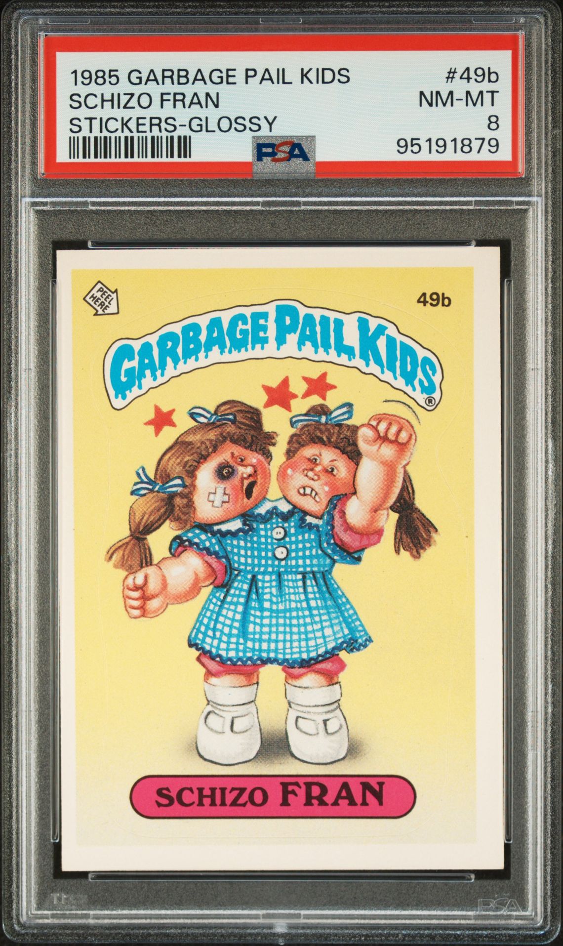 1985 Topps GARBAGE PAIL KIDS STICKERS GLOSSY #49B Schizo Fran front
