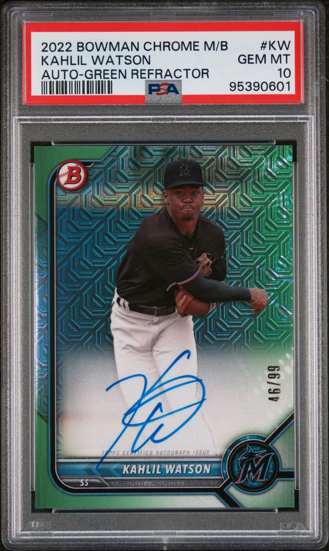 2022 Bowman BOWMAN CHROME MEGA BOX AUTOGRAPHS GREEN REFRACTOR #KW Kahlil Watson front