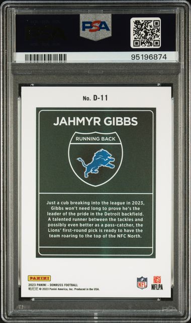 2023 Panini Donruss Downtown! Jahmyr Gibbs #D11 Gem Mt 10 back