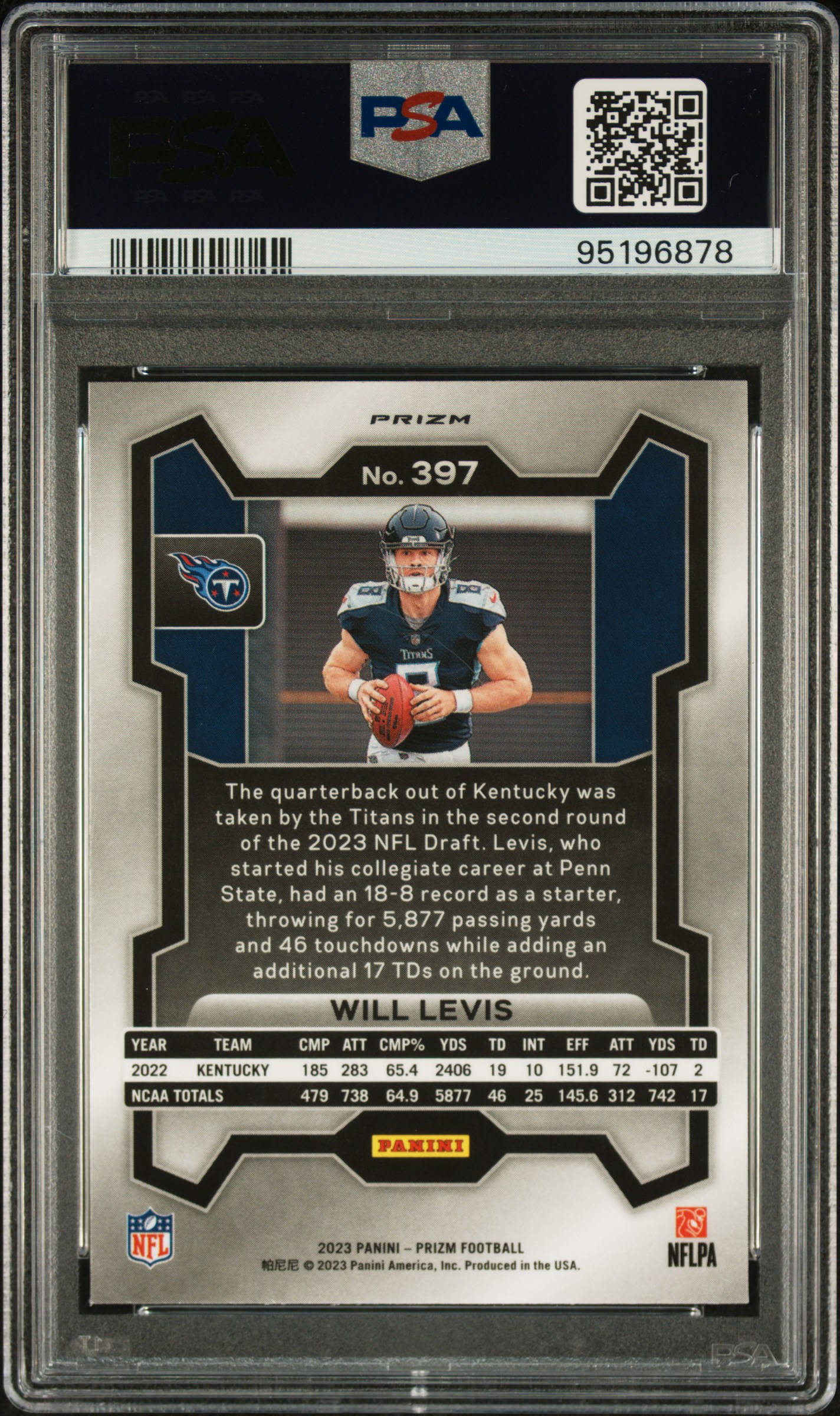 2023 Panini Prizm Will Levis #397 (Silver Prizm) Mint 9 back