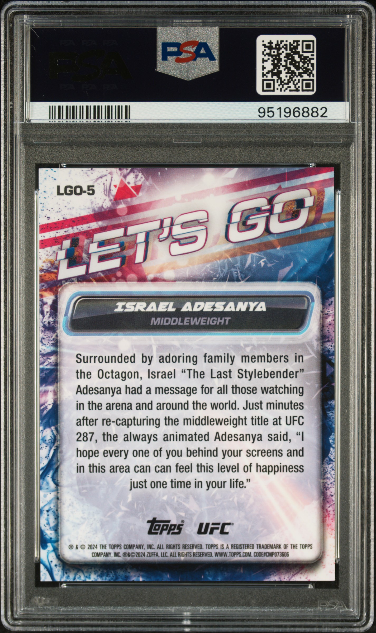 2024 Topps Chrome Ufc Let's Go Israel Adesanya #Lgo5 Mint 9 back
