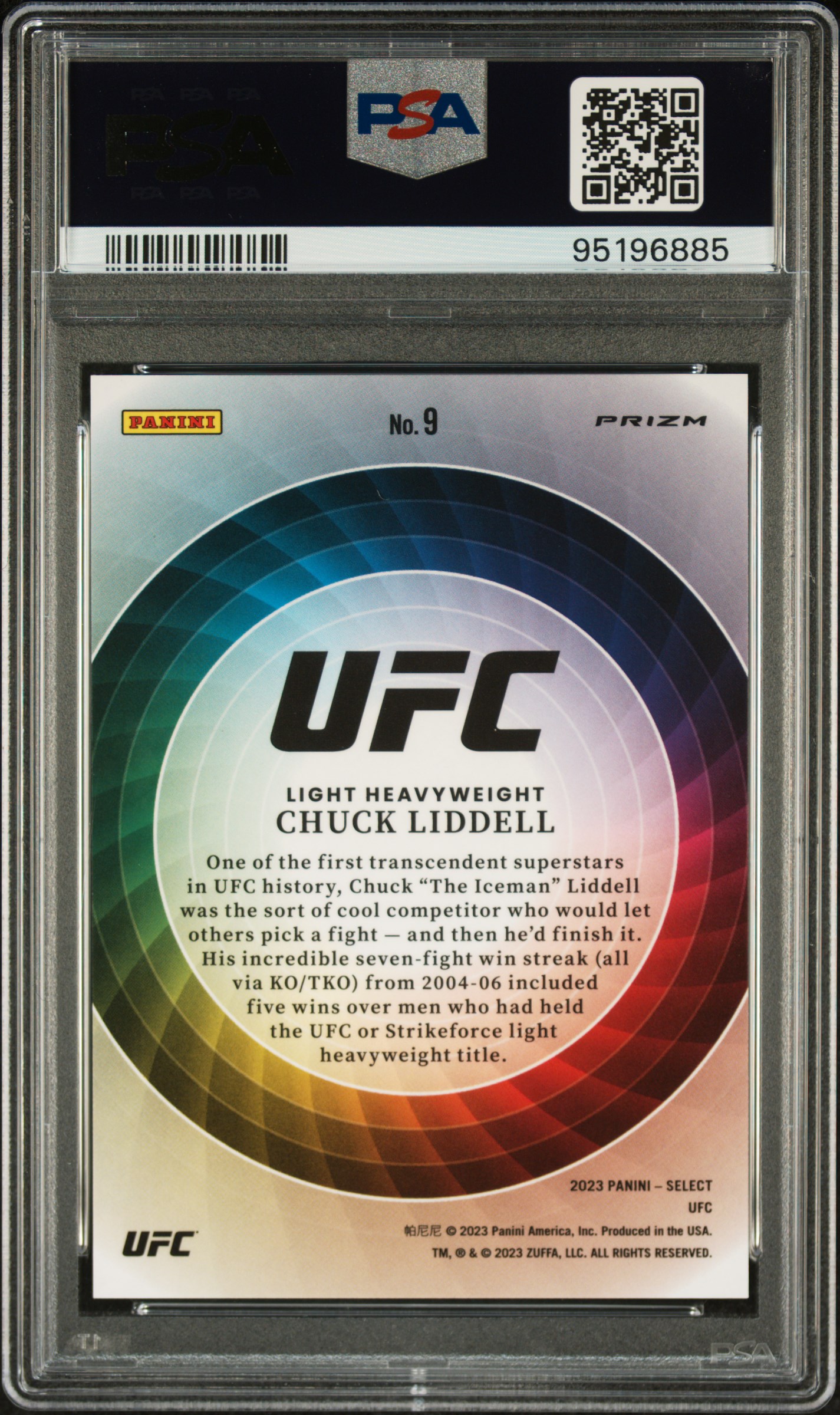 2023 Panini Select Ufc Color Wheel Chuck Liddell #9 Gem Mt 10 back