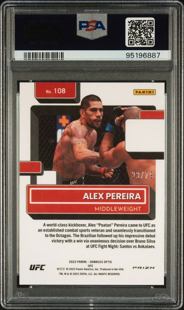 2023 Panini Donruss Optic Ufc Alex Pereira #108 (Pink Velocity) Gem Mt 10 back