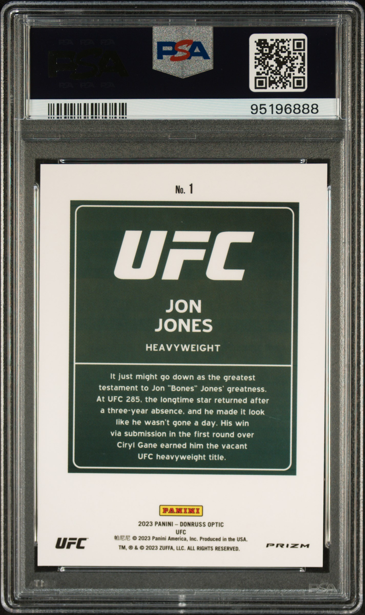 2023 Panini Donruss Optic Ufc Downtown Jon Jones #1 Mint 9 back