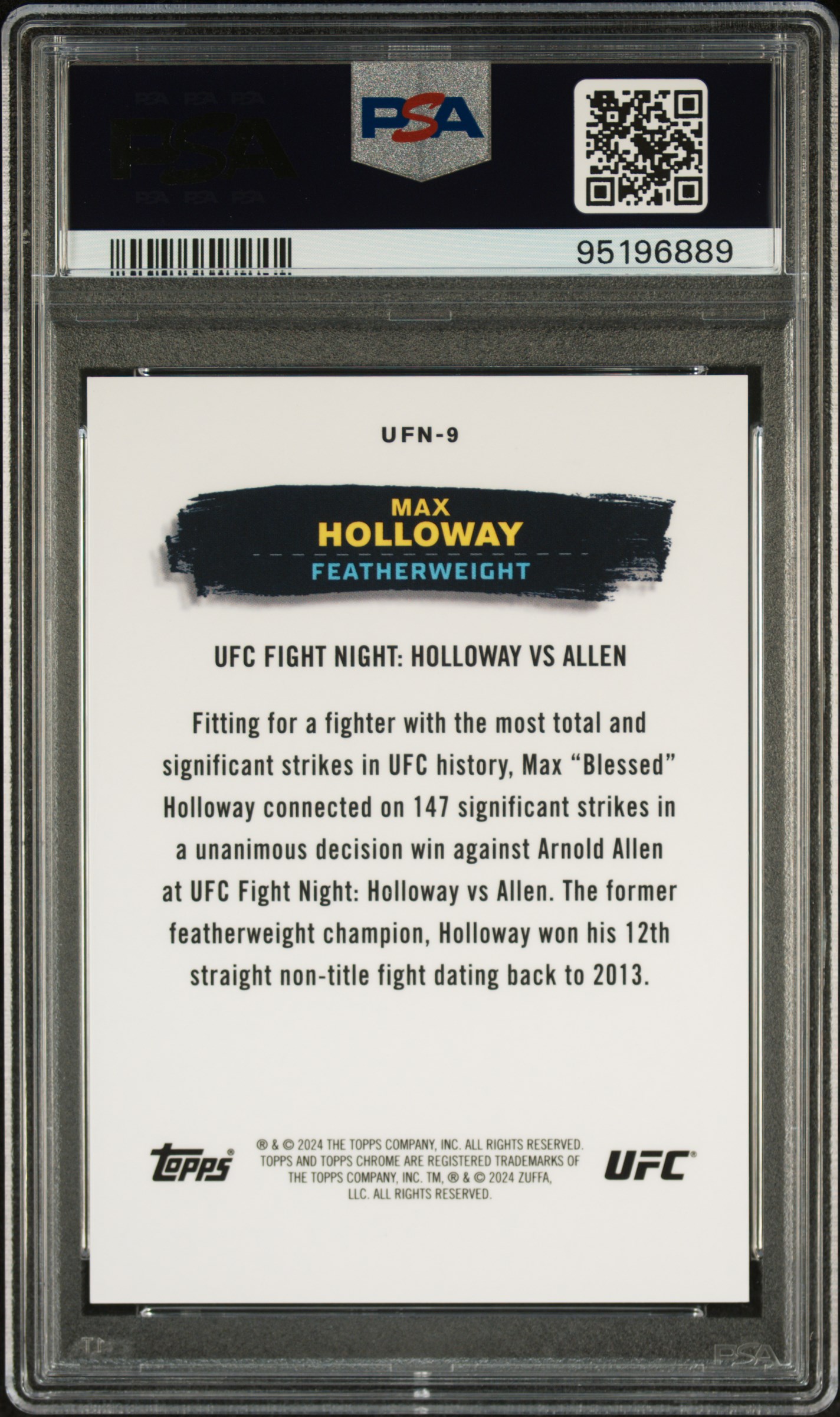 2024 Topps Chrome Ufc Ufc Fight Night Max Holloway #Ufn9 (Fight Night) Mint 9 back