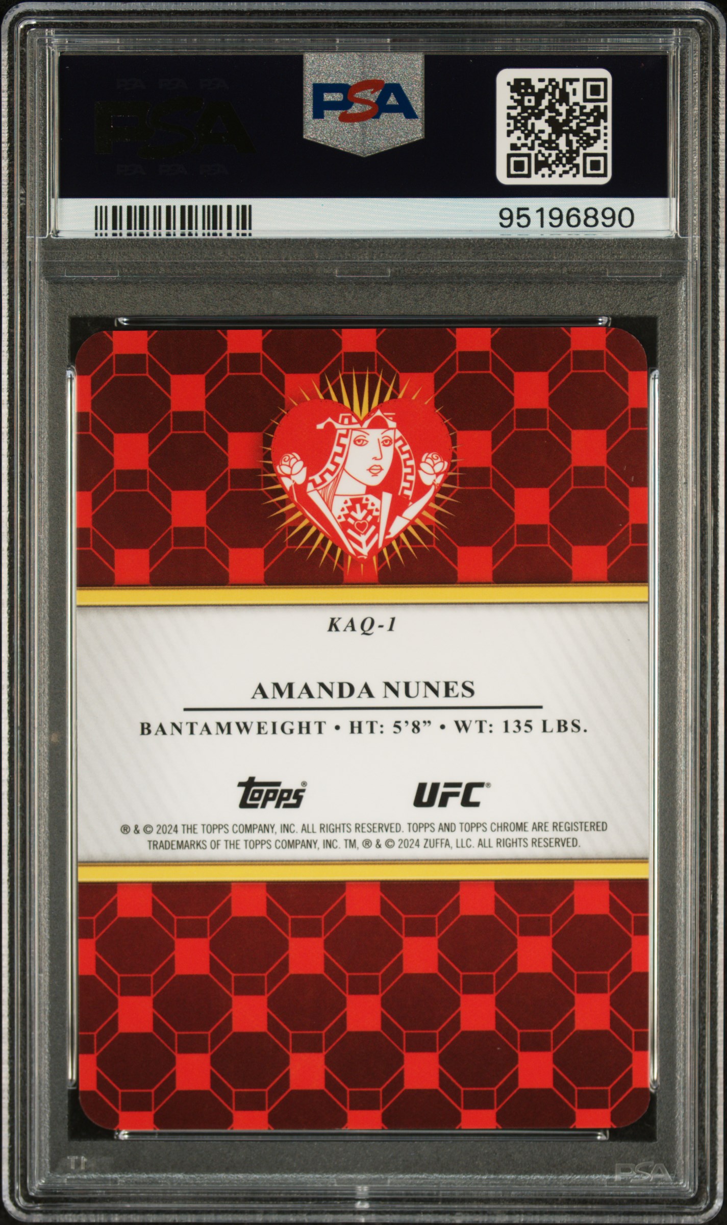 2024 Topps Chrome Ufc Kings And Queens Amanda Nunes #Kaq1 Gem Mt 10 back