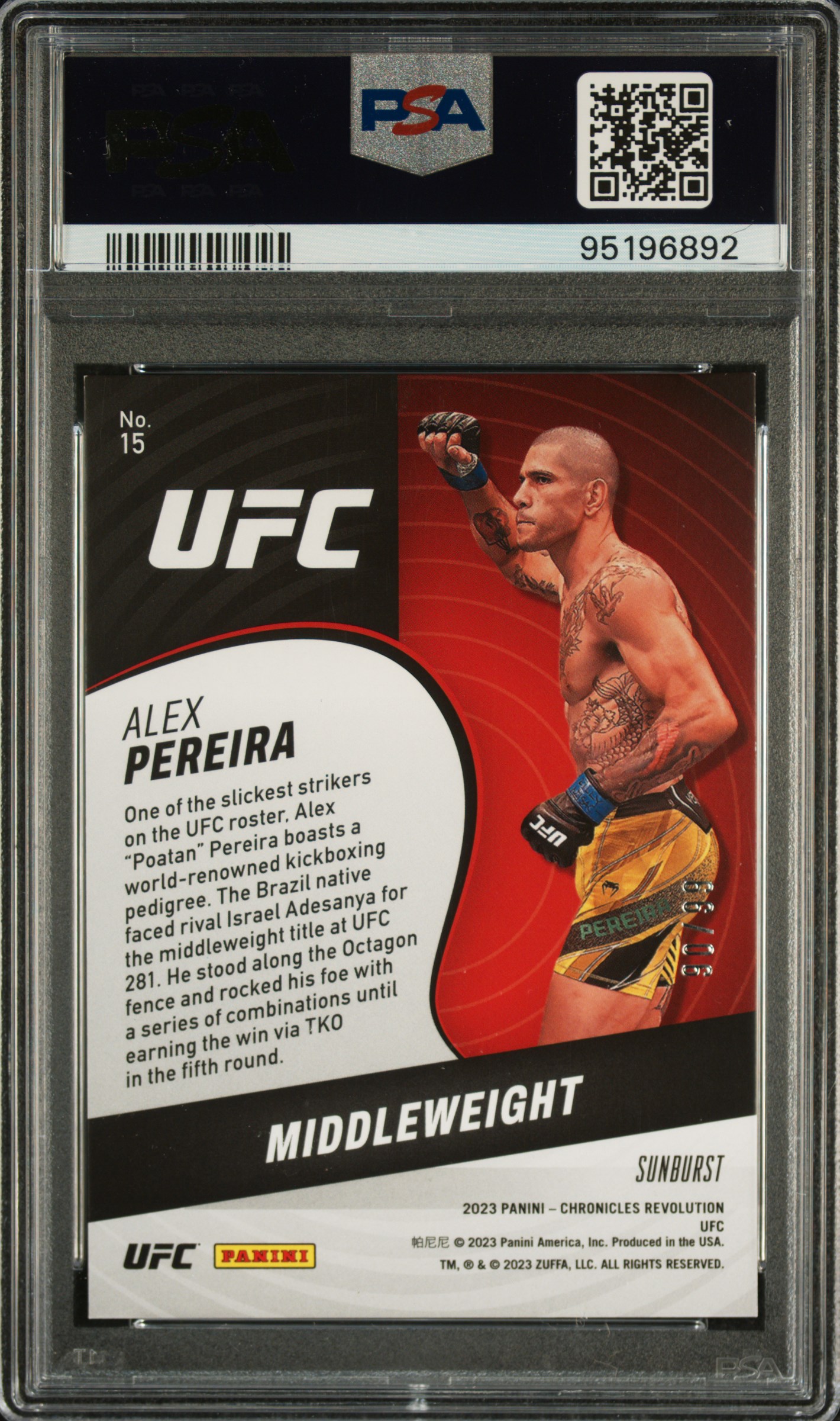 2023 Panini Chronicles Ufc Revolution Alex Pereira #15 (Revolution-Sunburst) Mint 9 back