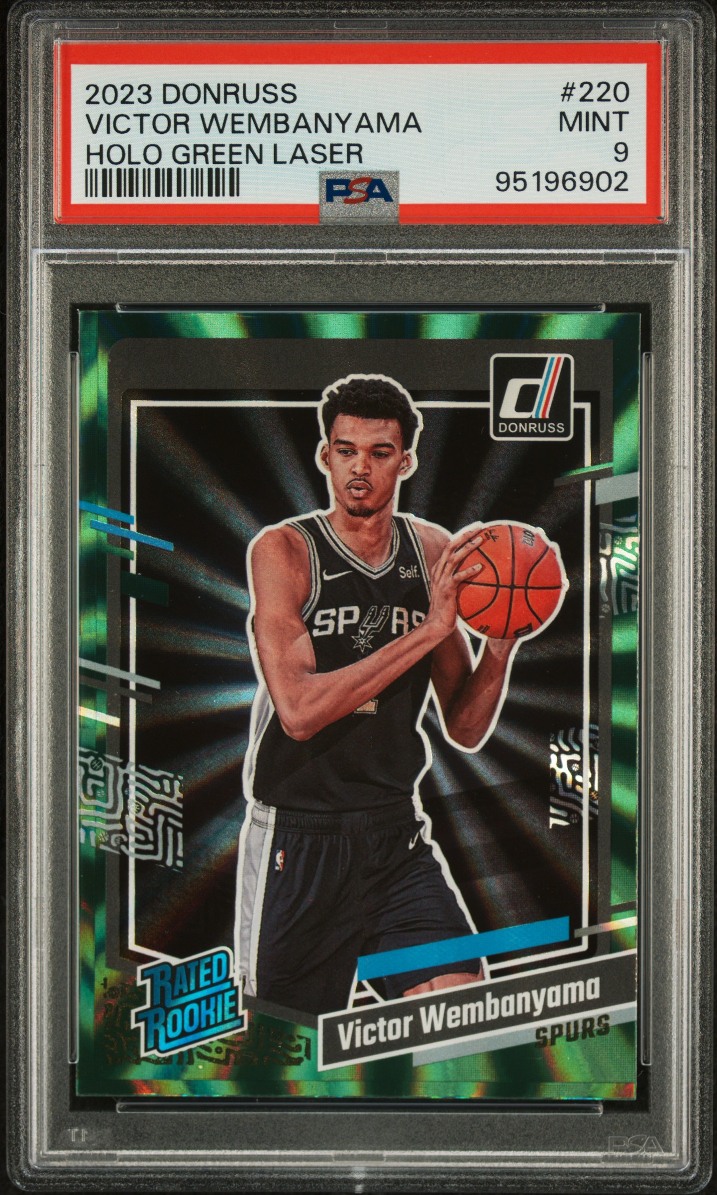 2023 Panini Donruss Victor Wembanyama #220 (Holo Green Laser) Mint 9 front