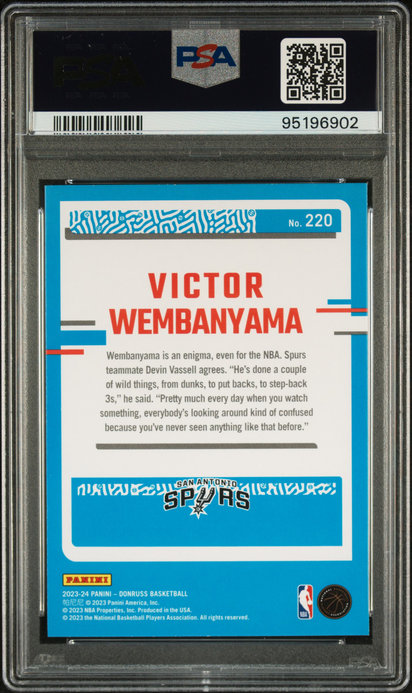 2023 Panini Donruss Victor Wembanyama #220 (Holo Green Laser) Mint 9 back