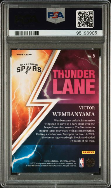 2023 Panini Select Thunder Lane Victor Wembanyama #5 (Thunder Lane-Silver Prizm) Gem Mt 10 back