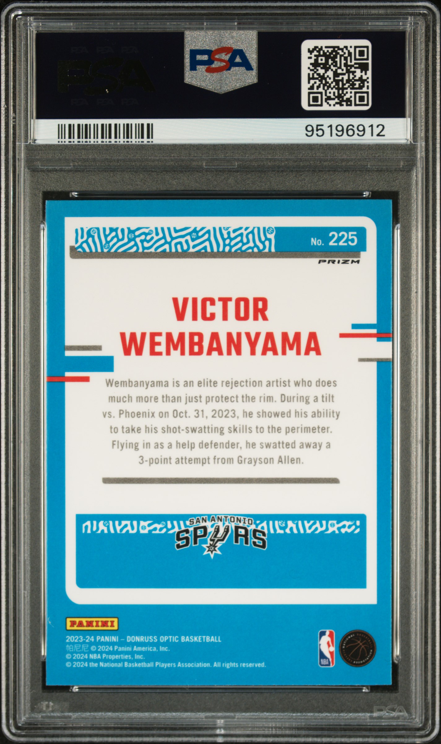 2023 Panini Donruss Optic Victor Wembanyama #225 (Holo) Mint 9 back