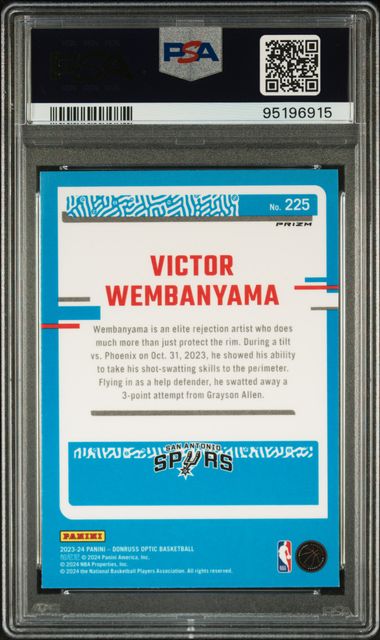 2023 Panini Donruss Optic Victor Wembanyama #225 (Hyper Pink) Gem Mt 10 back