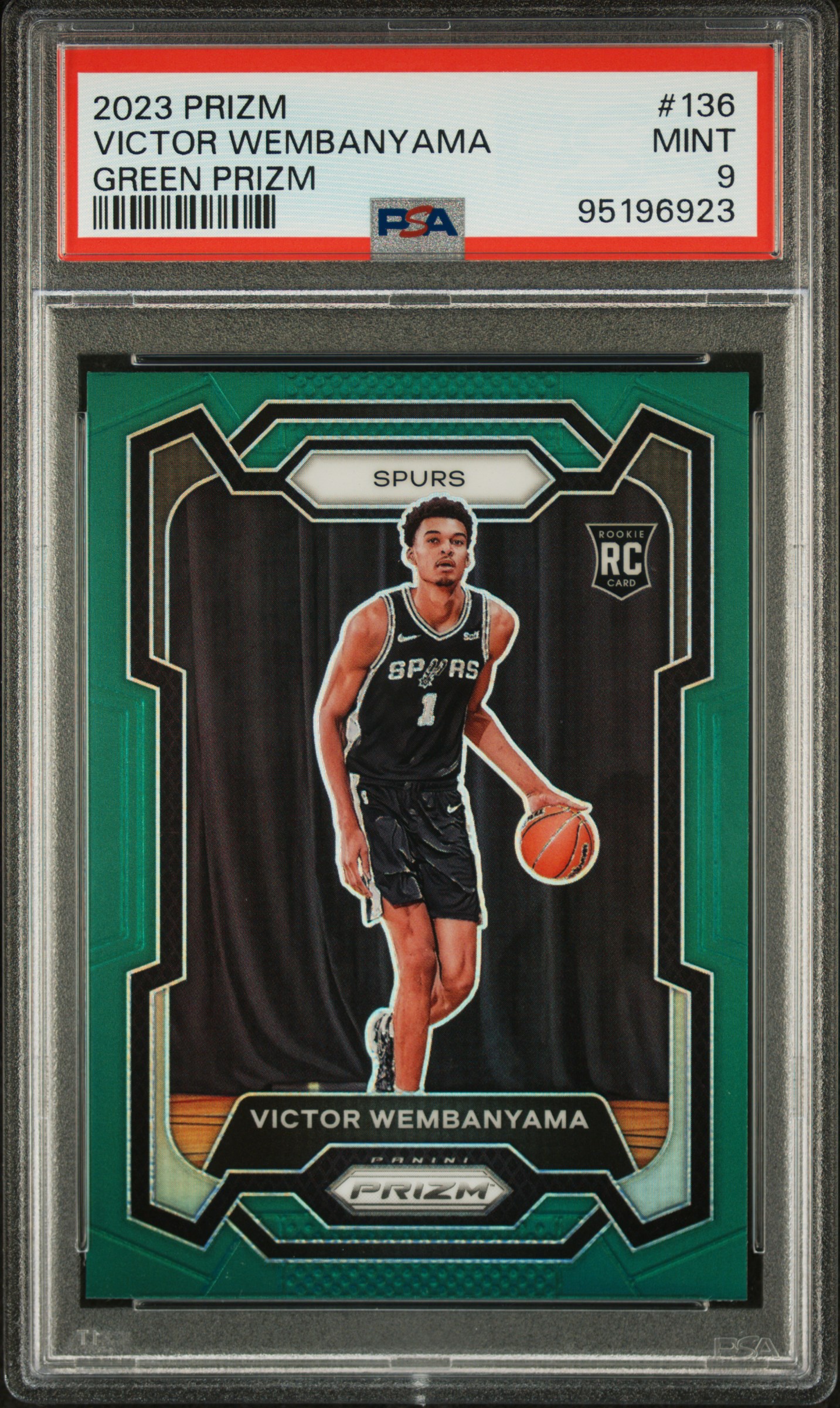 2023 Panini Prizm Victor Wembanyama #136 (Green Prizm) Mint 9 front