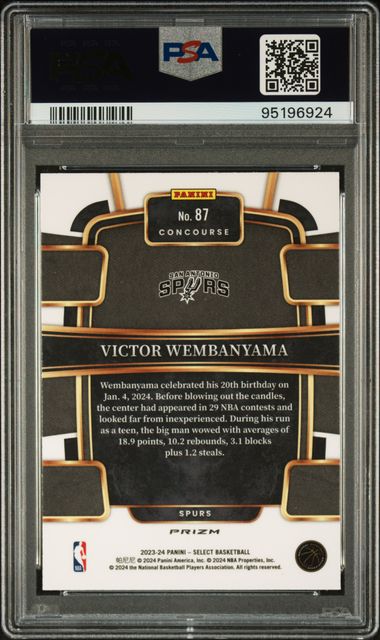2023 Panini Select Victor Wembanyama #87 (Silver Prizm) Gem Mt 10 back