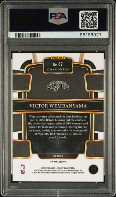 2023 Panini Select Victor Wembanyama #87 (Silver Prizm) Gem Mt 10 back