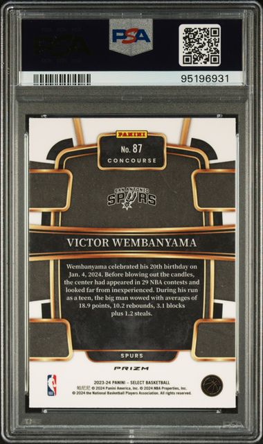 2023 Panini Select Victor Wembanyama #87 (Tectonic) Gem Mt 10 back