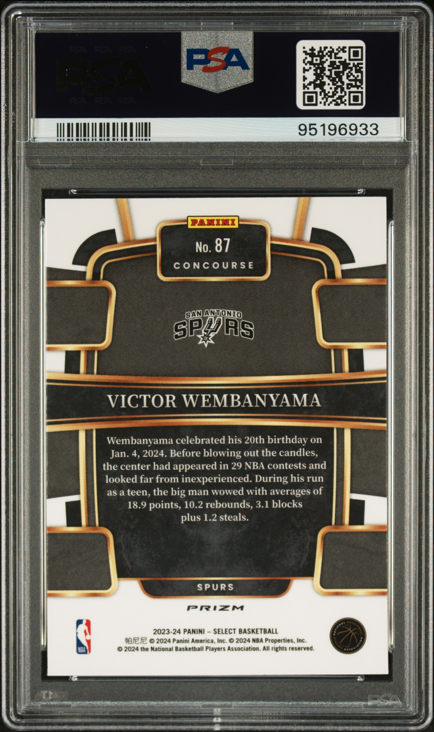 2023 Panini Select Victor Wembanyama #87 (Tectonic) Mint 9 back