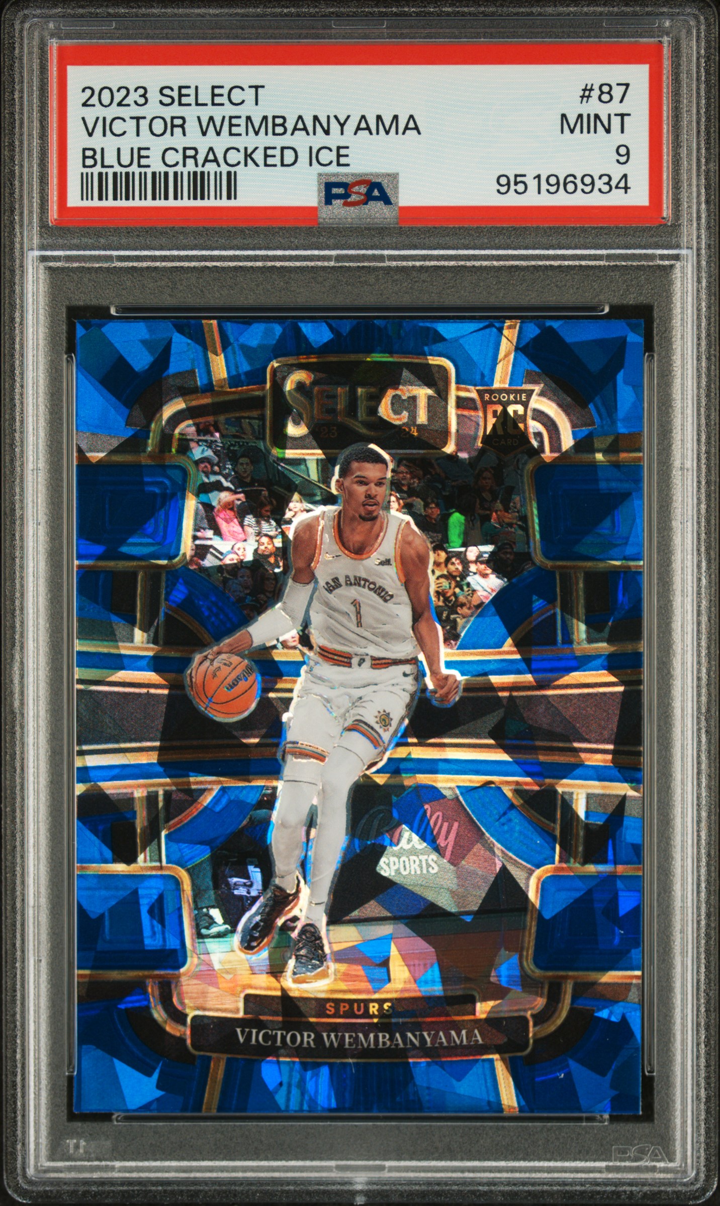 2023 Panini Select Victor Wembanyama #87 (Blue Cracked Ice) Mint 9 front