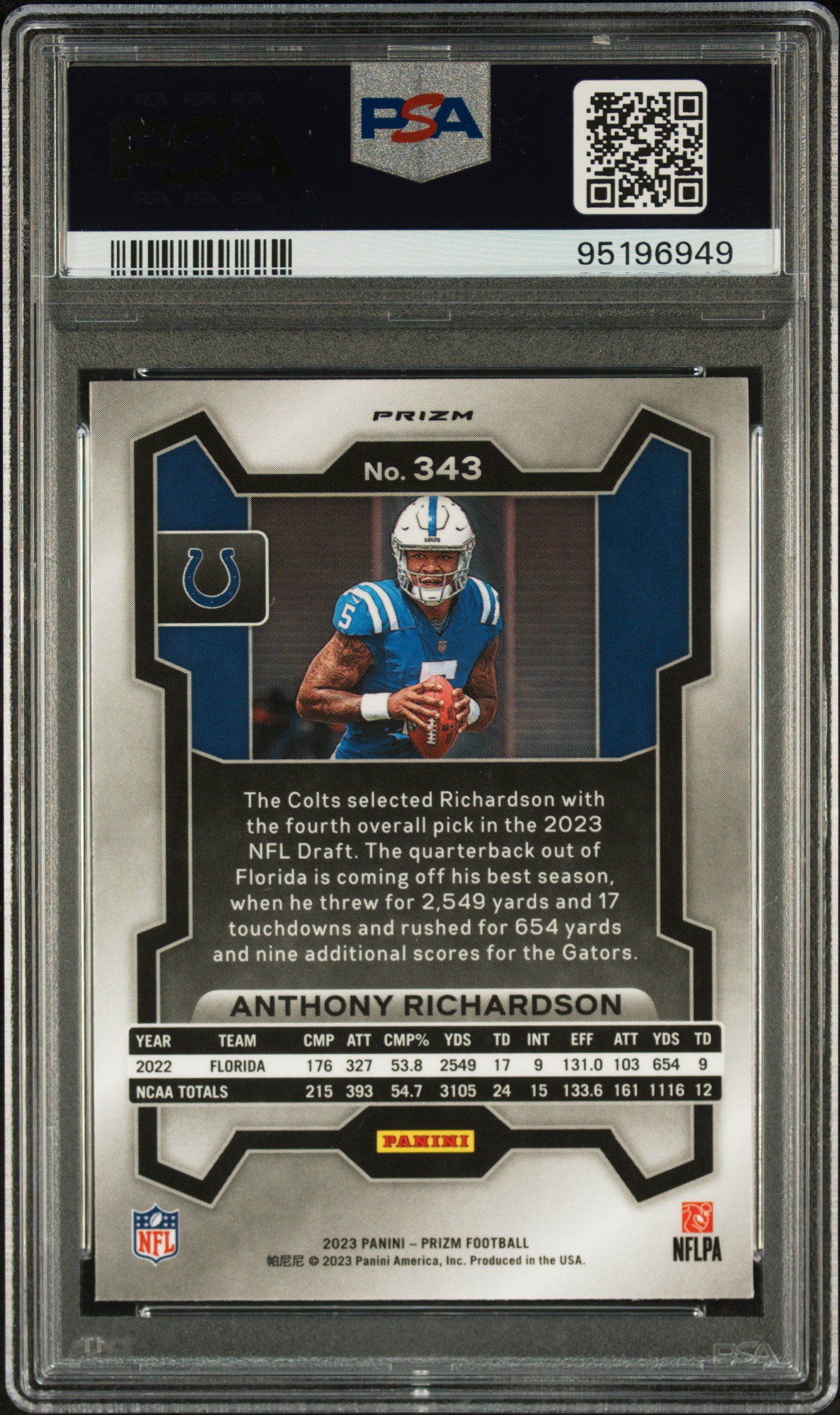 2023 Panini Prizm Anthony Richardson #343 (Silver Prizm) Mint 9 back