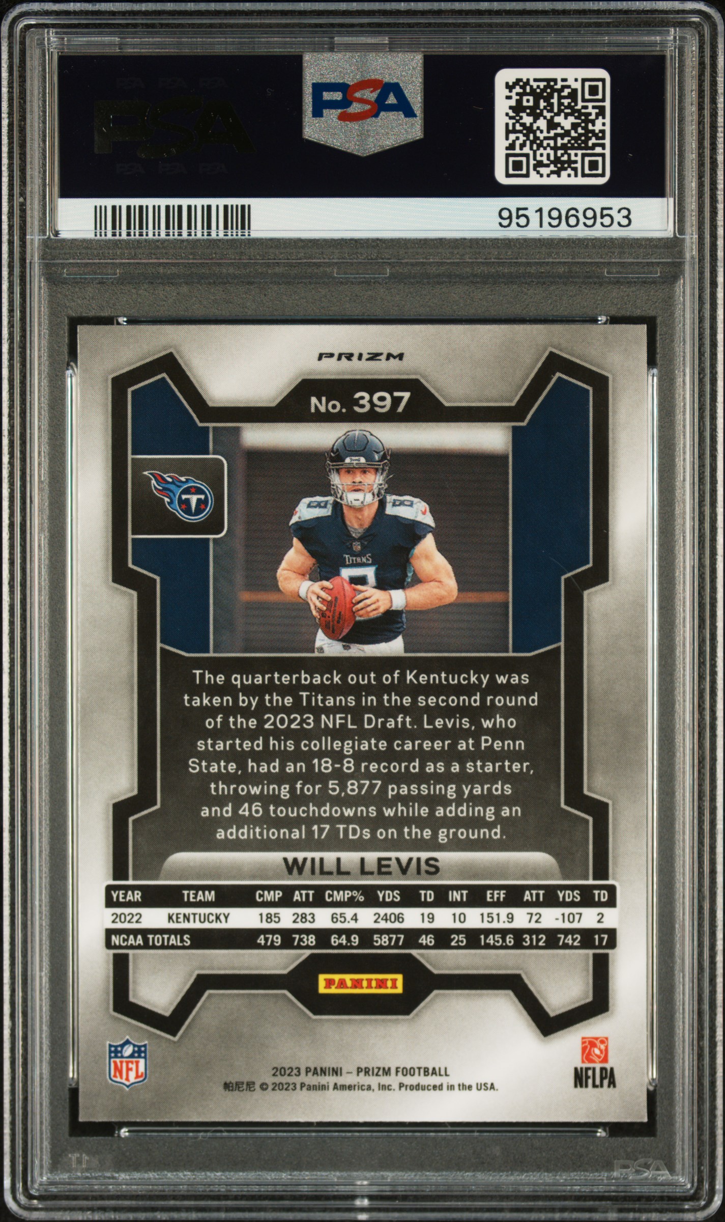 2023 Panini Prizm Will Levis #397 (Silver Prizm) Mint 9 back