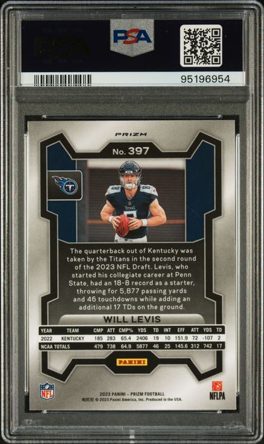2023 Panini Prizm Will Levis #397 (Silver Prizm) Gem Mt 10 back