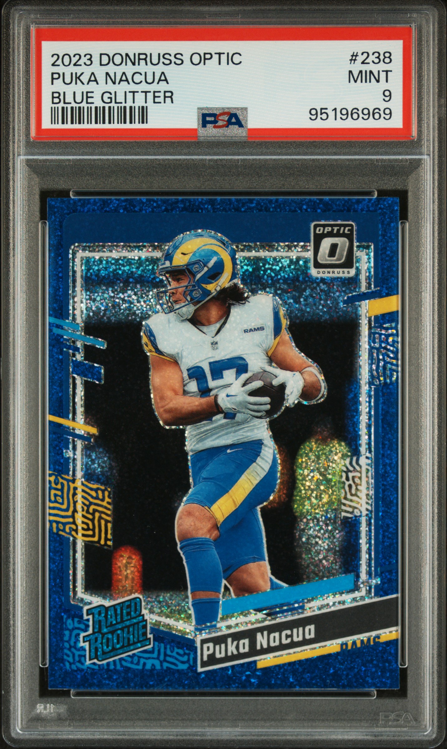 2023 Panini Donruss Optic Puka Nacua #238 (Blue Glitter) Mint 9 front