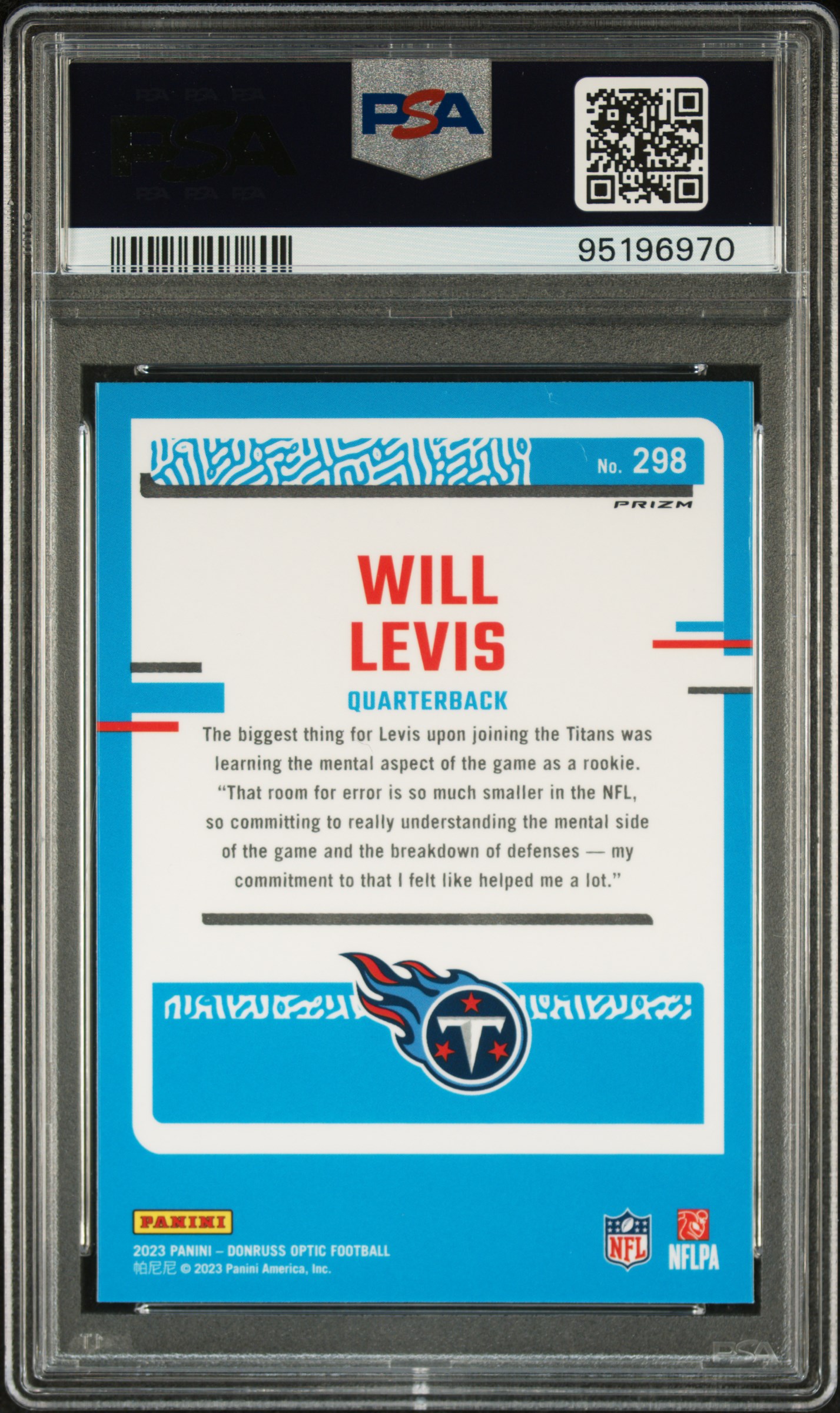 2023 Panini Donruss Optic Will Levis #298 (Holo) Mint 9 back