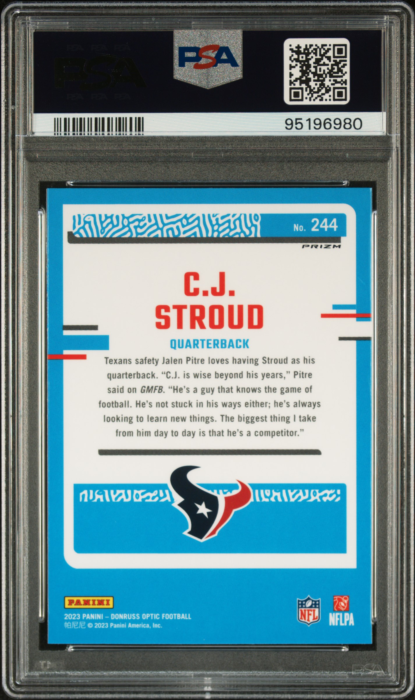 2023 Panini Donruss Optic Cj Stroud #244 (Holo) Mint 9 back