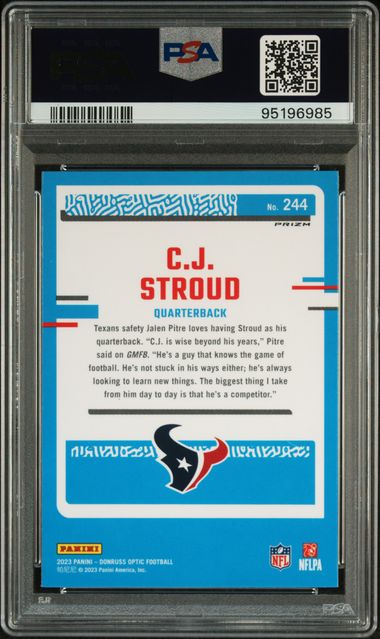 2023 Panini Donruss Optic Cj Stroud #244 (Purple Shock) Gem Mt 10 back