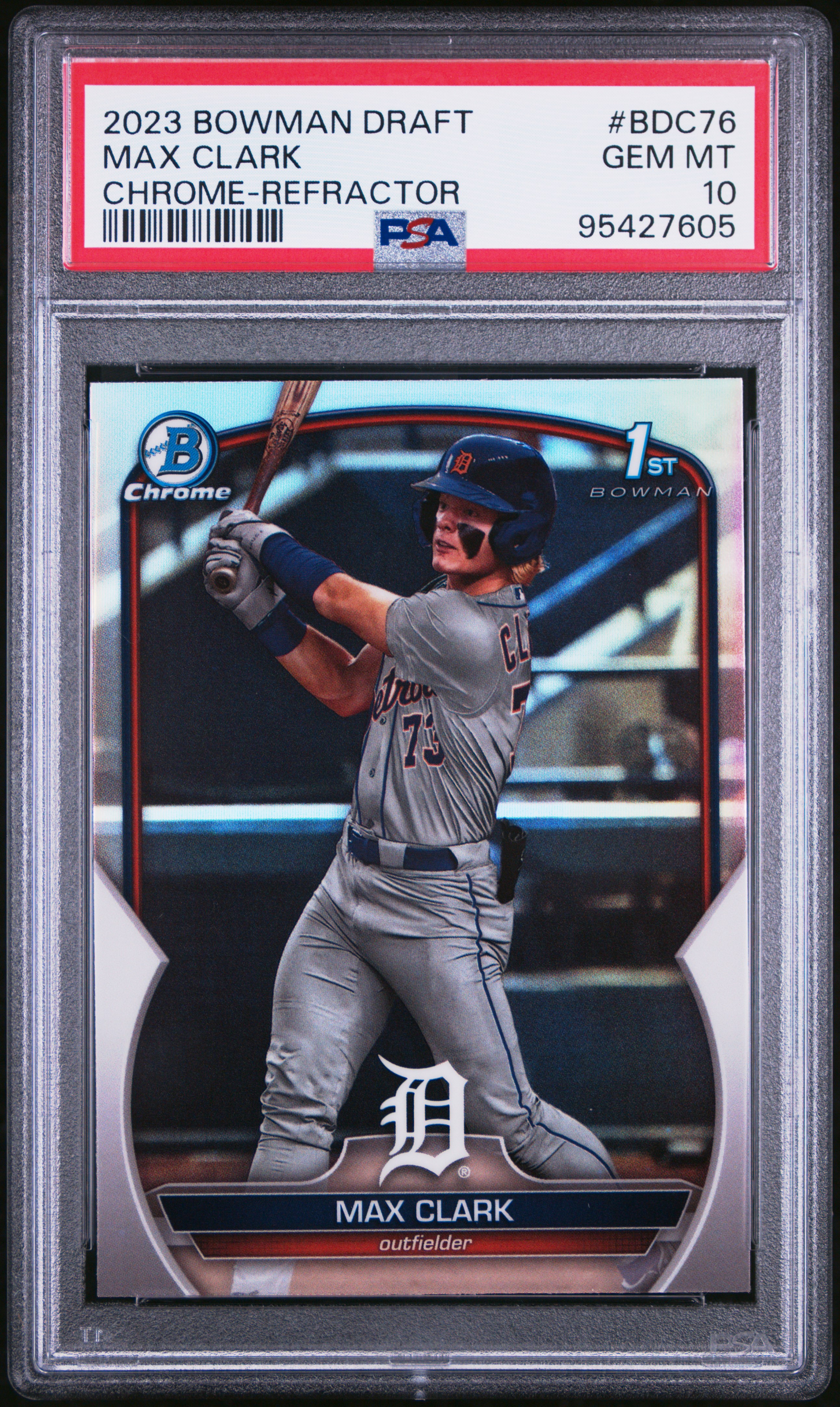 2023 Bowman Draft Max Clark #Bdc76 (Chrome-Refractor) Gem Mt 10 front