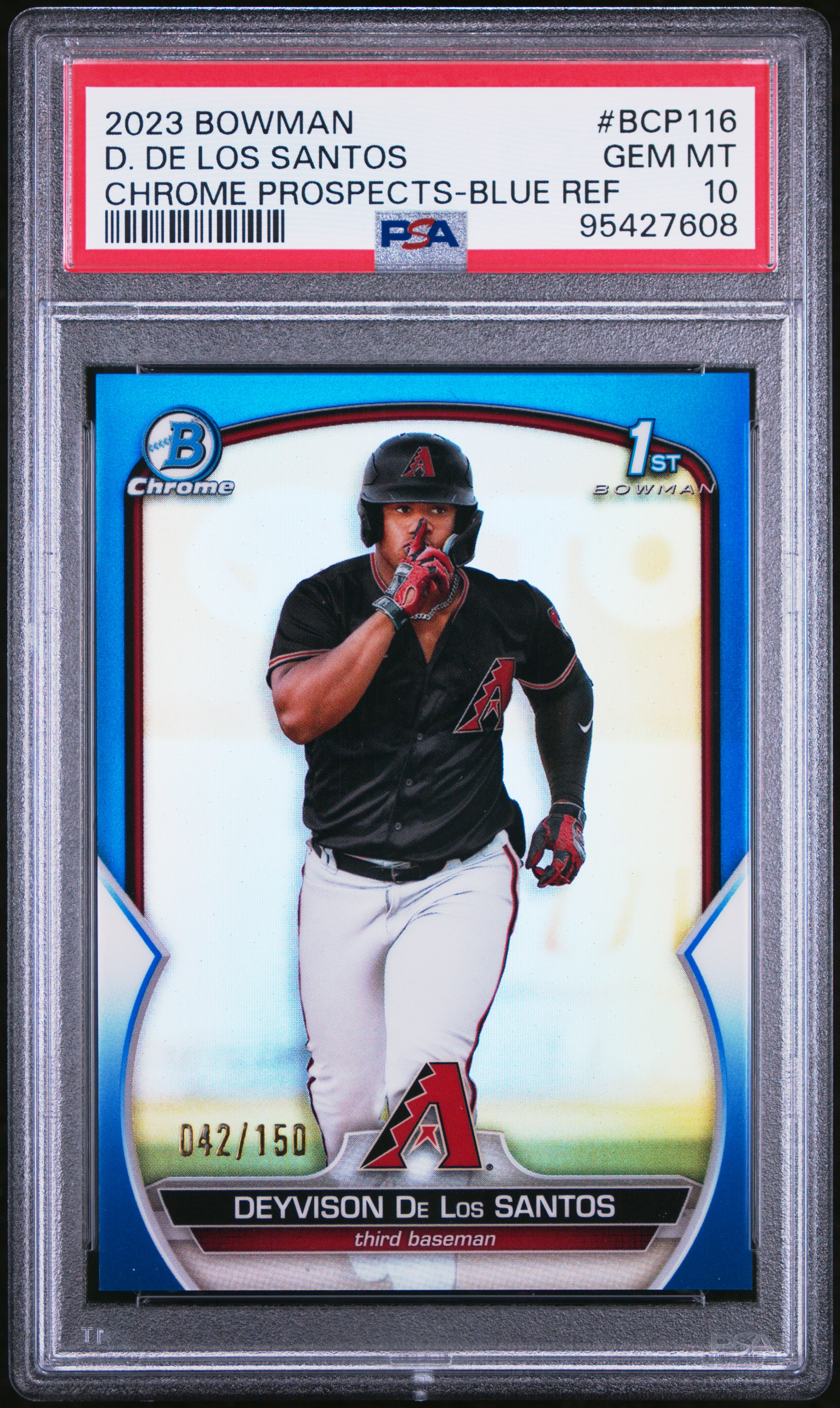 2023 Bowman Chrome Prospects D. De Los Santos #Bcp116 (Chrome Prospects-Blue Ref) Gem Mt 10 front