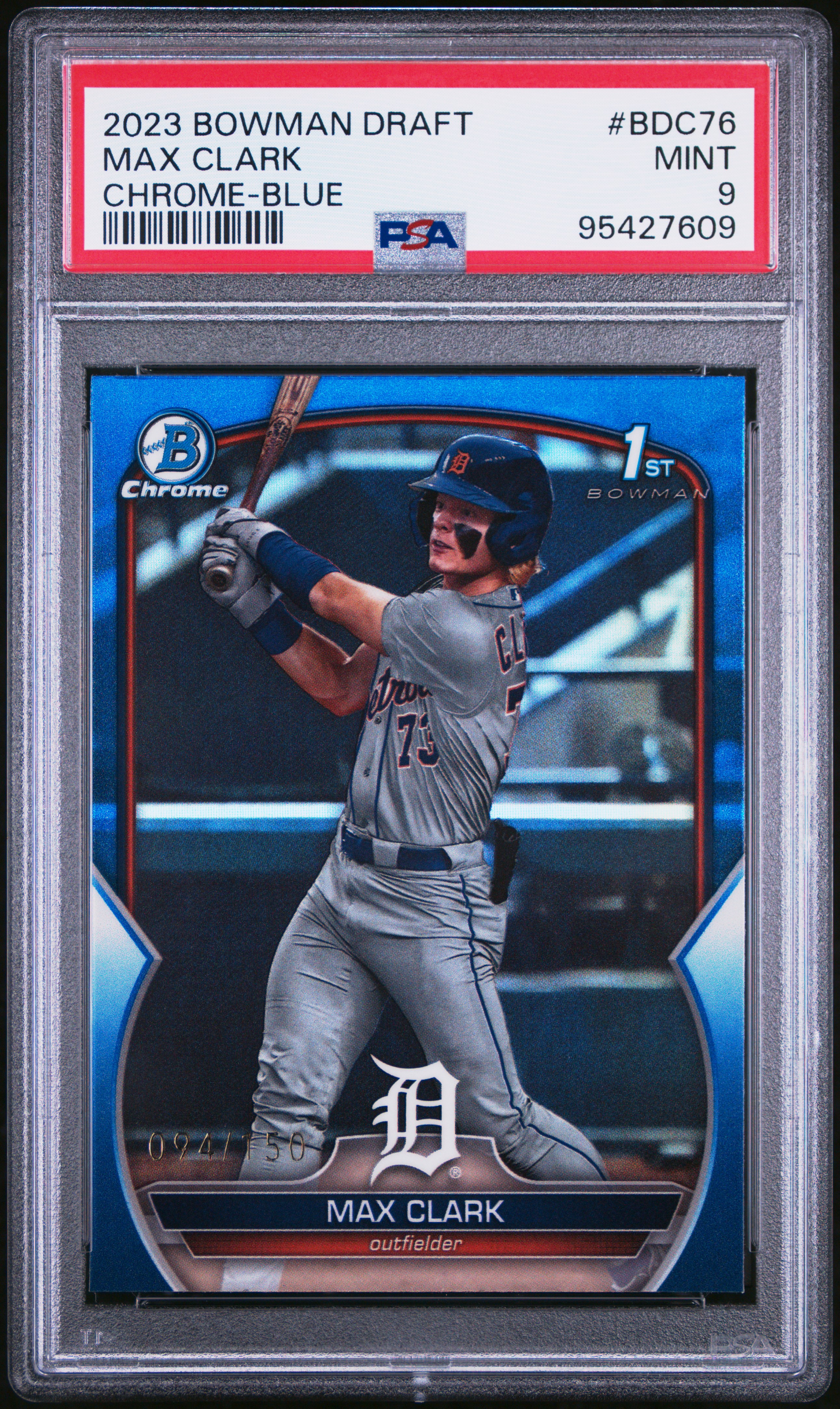 2023 Bowman Draft Max Clark #Bdc76 (Chrome-Blue Refractor) Mint 9 front