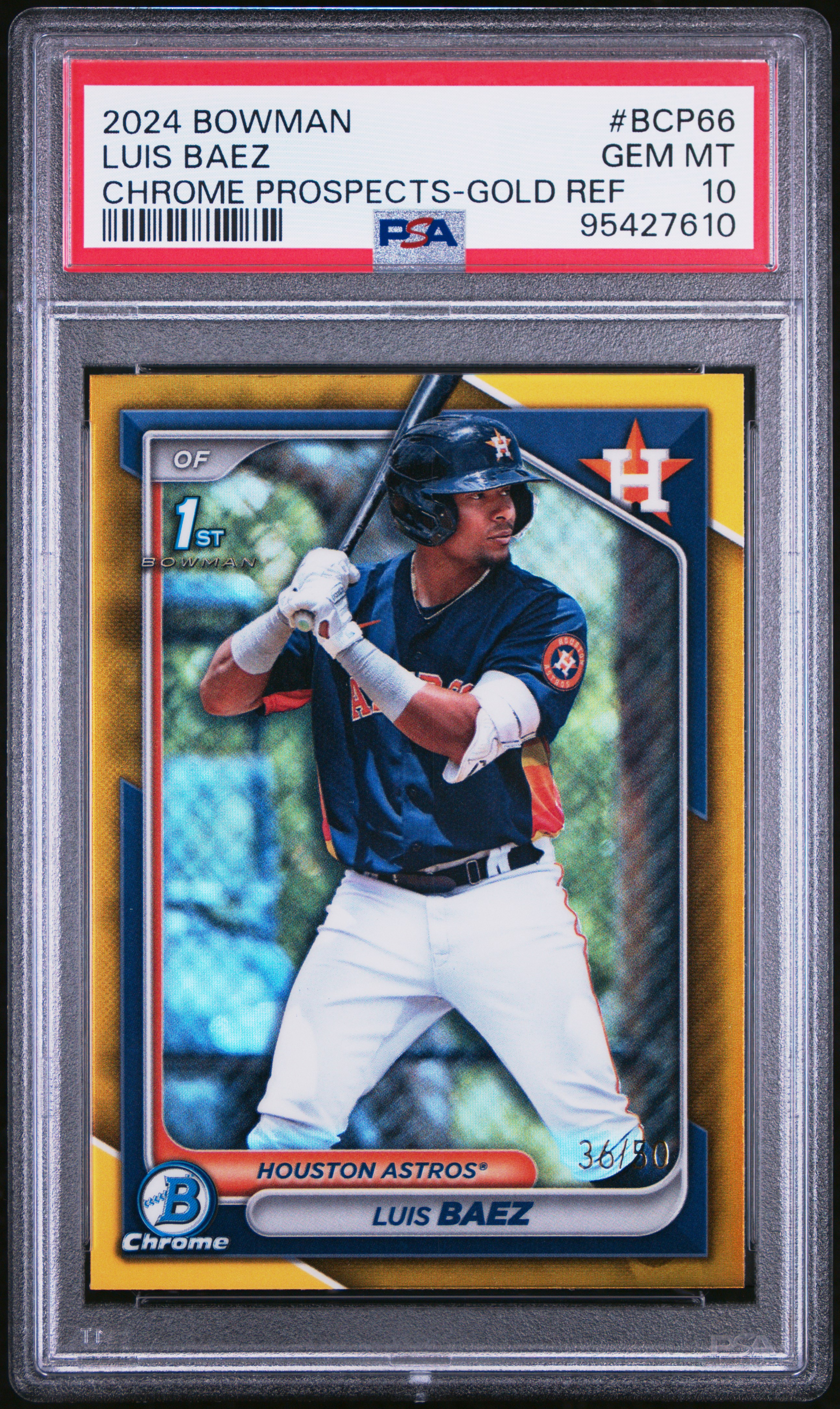 2024 Bowman Chrome Prospects Luis Baez #Bcp66 (Chrome Prospects-Gold Ref) Gem Mt 10 front