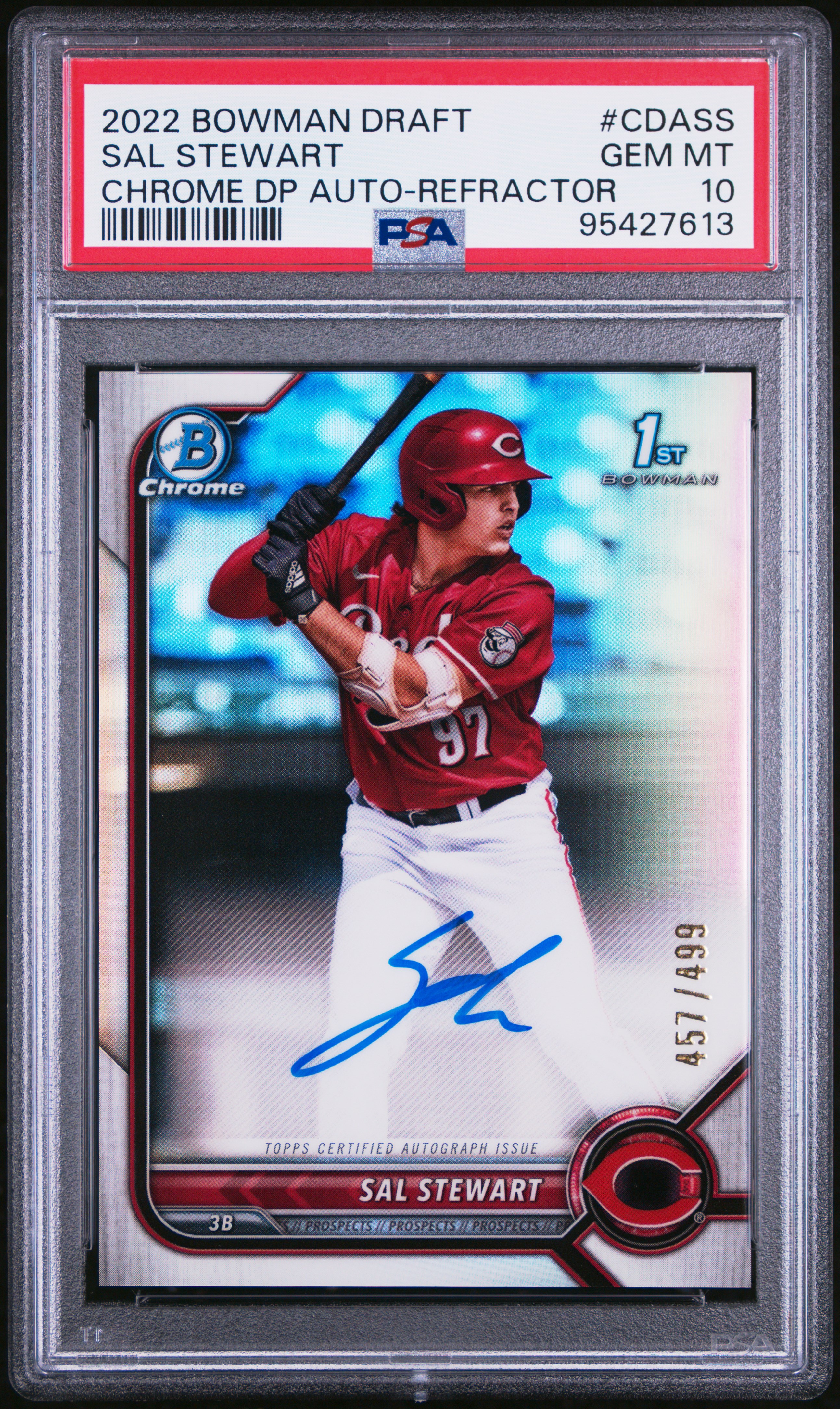 2022 Bowman Draft Chrome Draft Pick Autographs Sal Stewart #Cdass (Chrome Dp Auto-Refractor) Gem Mt 10 front