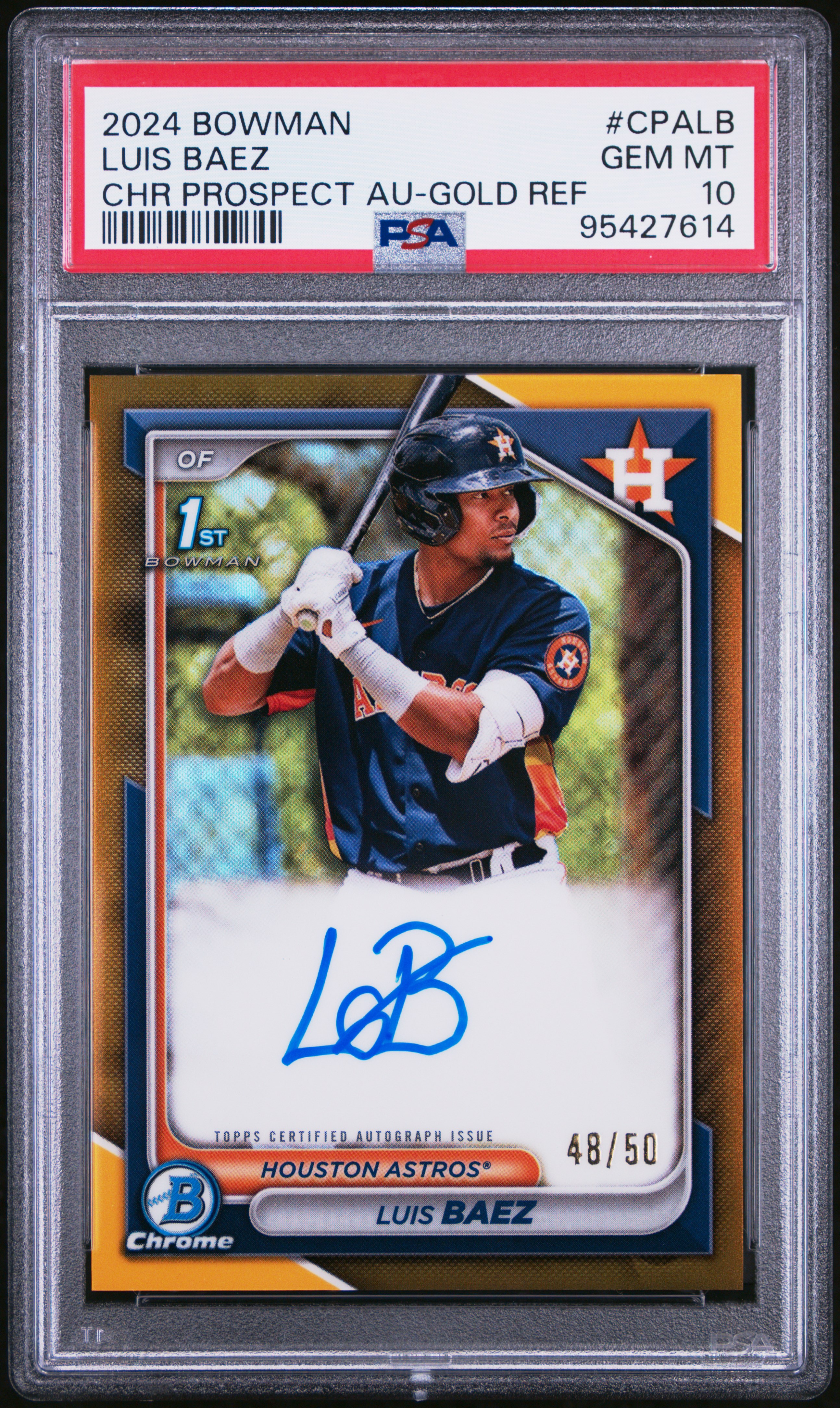 2024 Bowman Chrome Prospect Autographs Luis Baez #Cpalb (Chr Prospect Au-Gold Ref) Gem Mt 10 front