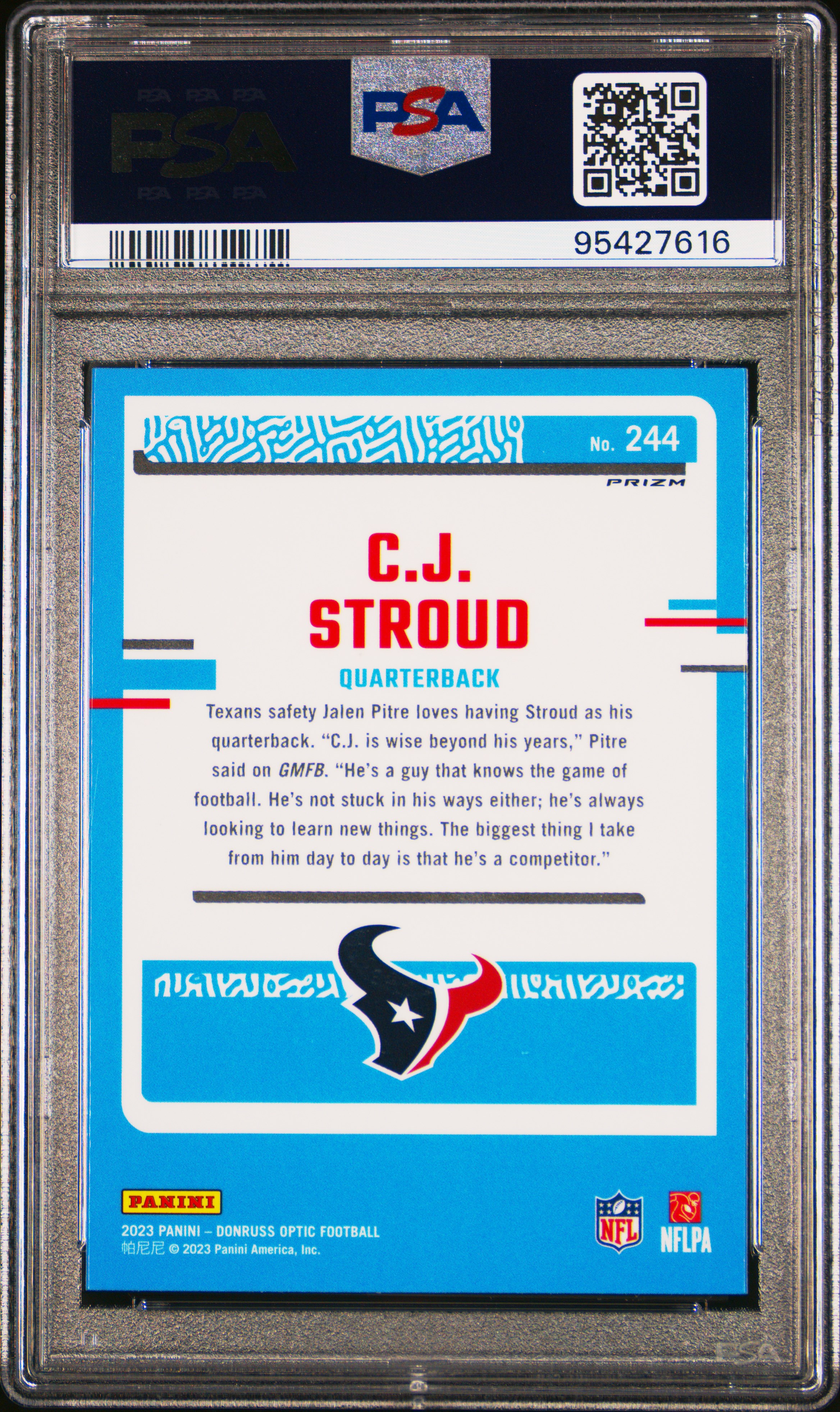 2023 Panini Donruss Optic Cj Stroud #244 (Holo) Mint 9 back