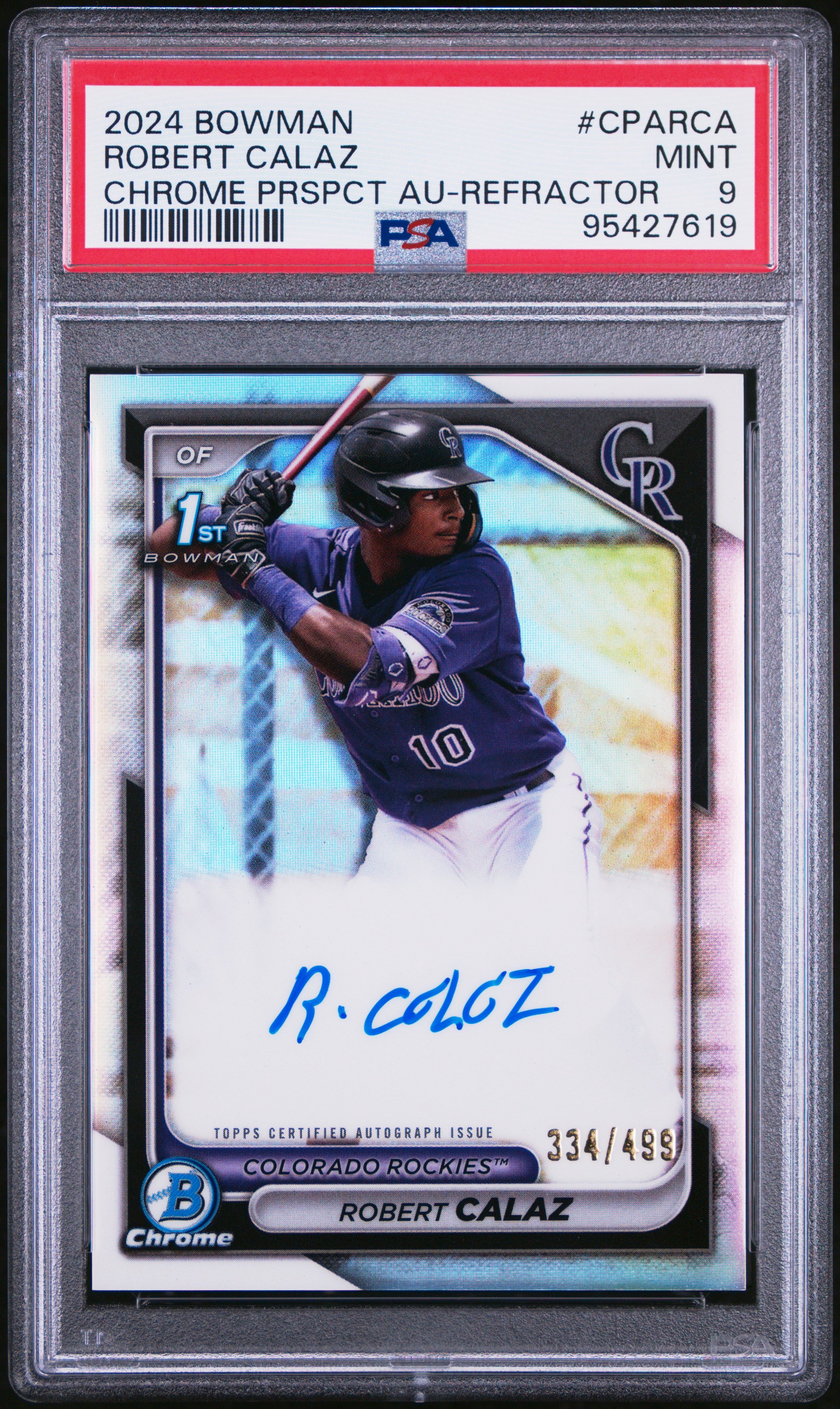 2024 Bowman Chrome Prospect Autographs Robert Calaz #Cparca (Chrome Prspct Au-Refractor) Mint 9 front