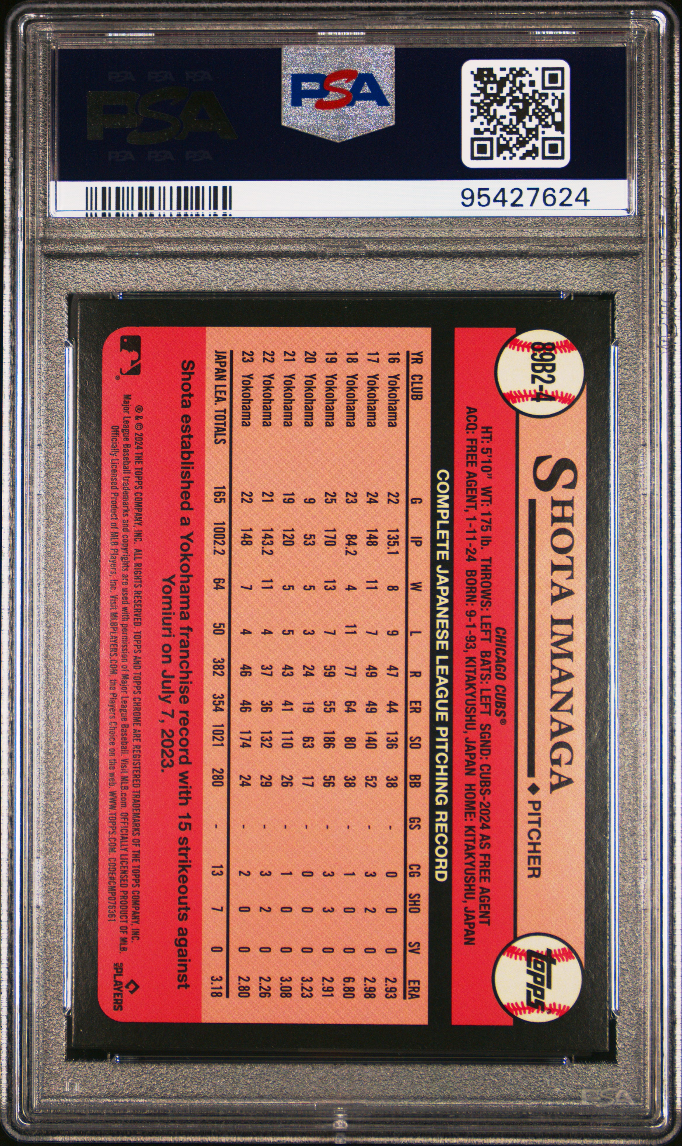 2024 Topps 1989 Topps Baseball Shota Imanaga #89B2-4 (1989 Topps-Foil) Mint 9 back