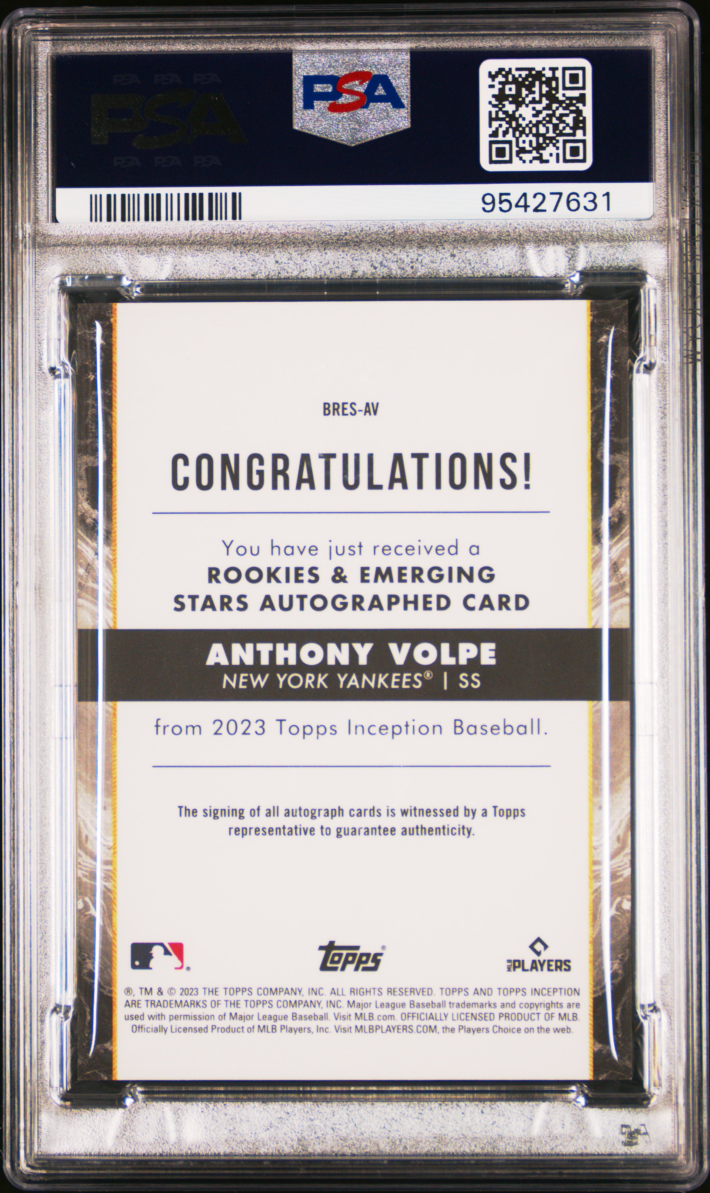 2023 Topps Inception Rookie & Emerging Stars Autographs Anthony Volpe #Bresav Mint 9 back