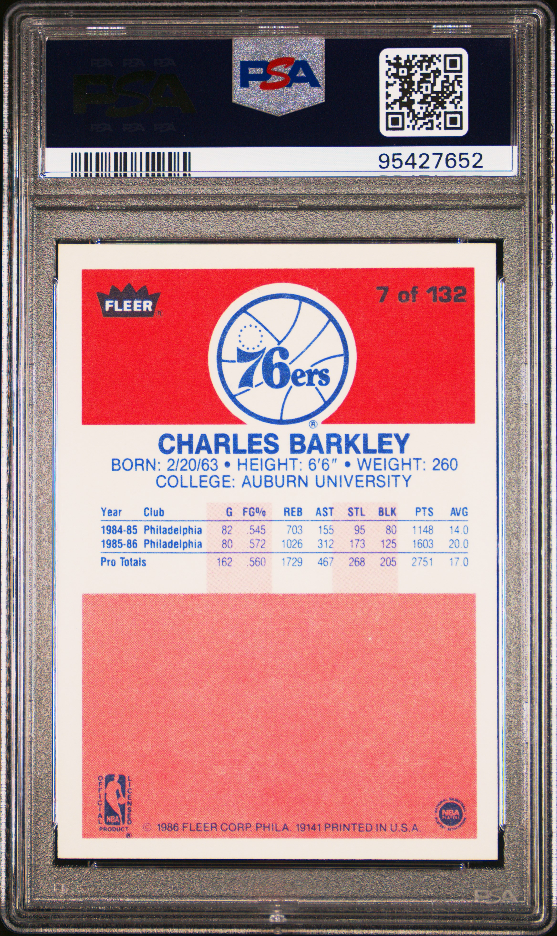 1986 Fleer Charles Barkley #7 Nm-Mt 8 back