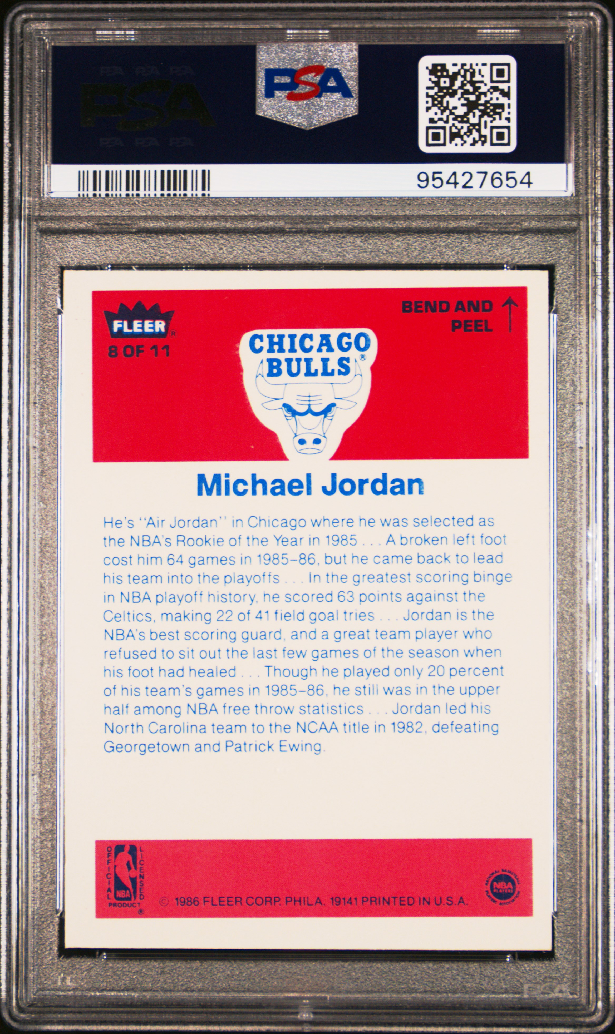 1986 Fleer Sticker Michael Jordan #8 Nm-Mt 8 (St) back